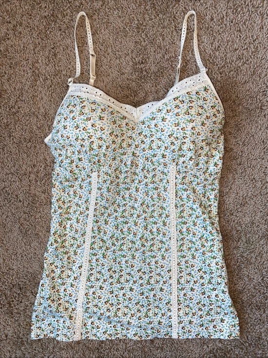 lei Tops - Y2K Lei 100% Cotton Floral Print Camisole Top Sz M Cottage Coquette Lace Fairy